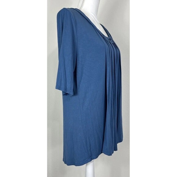 Soft Surroundings Blue Woven Lattice Neck Pleated Front Short Sleeve Size Large - Picture 5 of 10